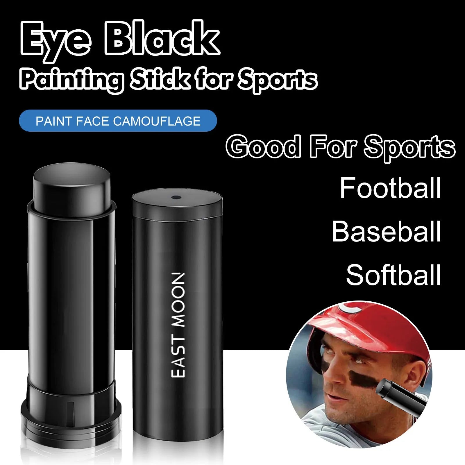 Sports eye black paint stick packaging showing 15g content for athletic use