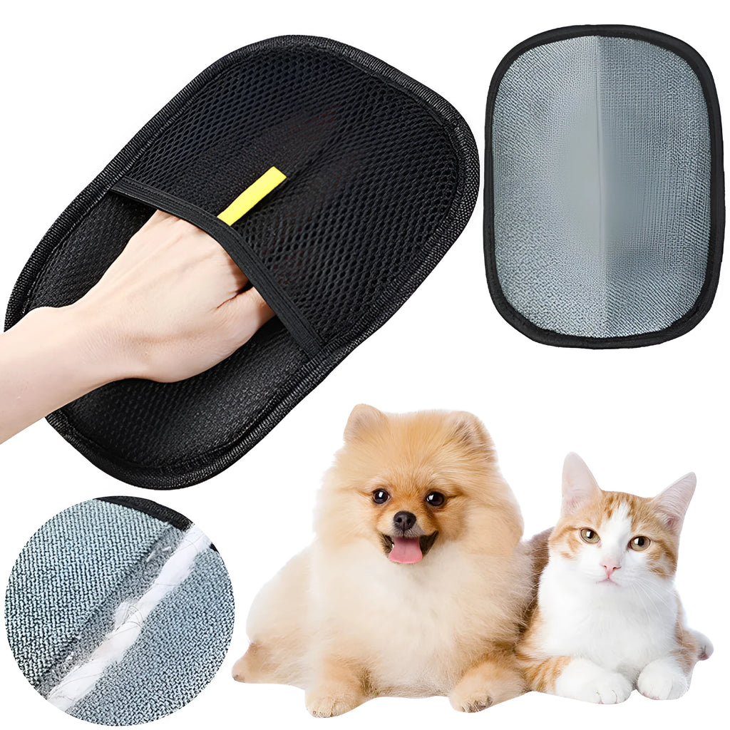 Black pet hair removal mitt glove with silicone bristles for dog cat rabbit grooming