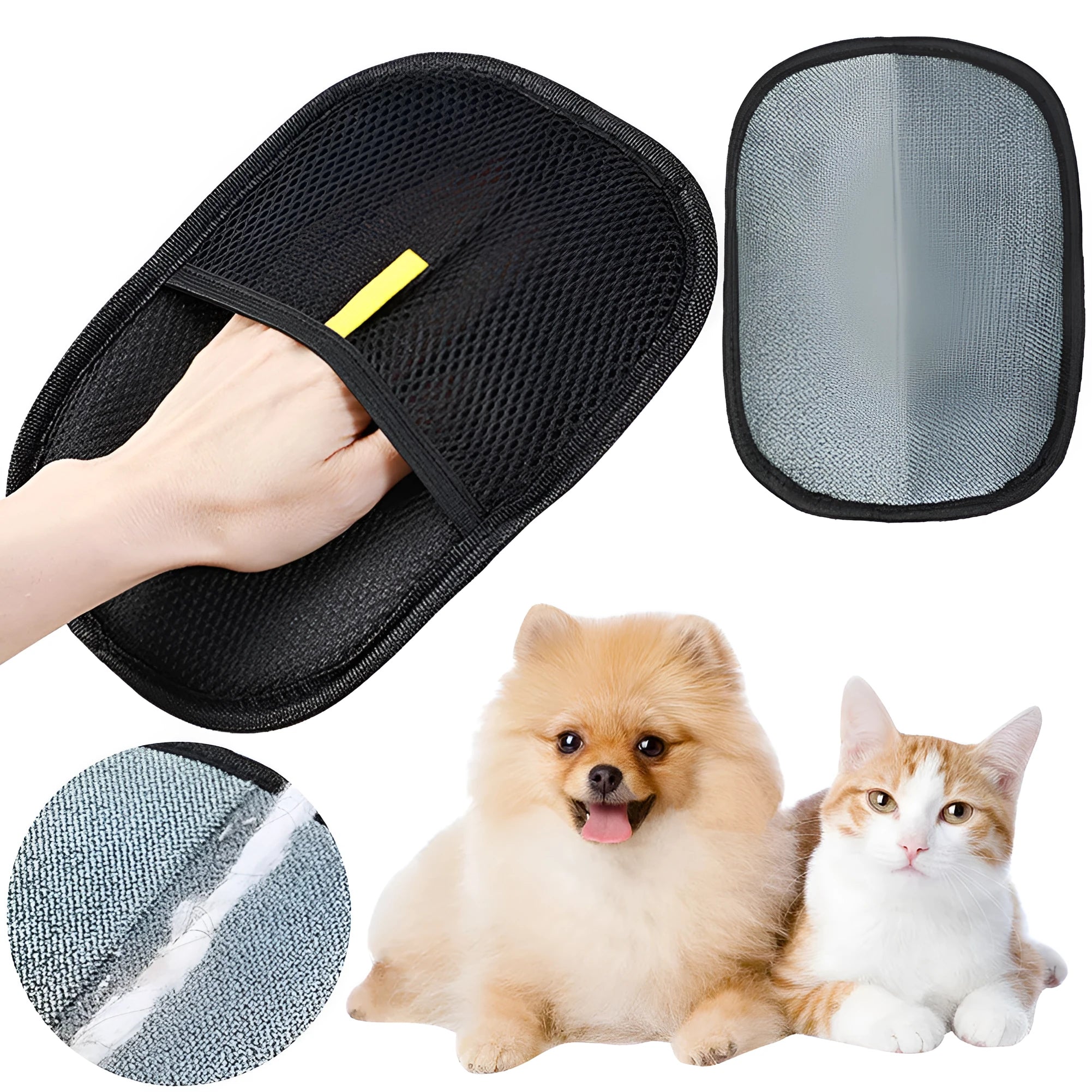 Black pet hair removal mitt glove with silicone bristles for dog cat rabbit grooming