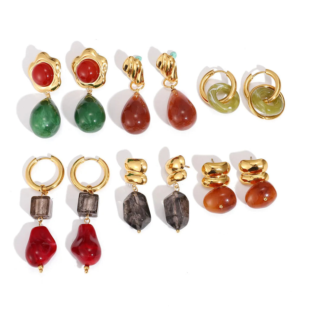 Geometric quadrilateral resin earrings with antique-style electroplated finish, women's jewellery