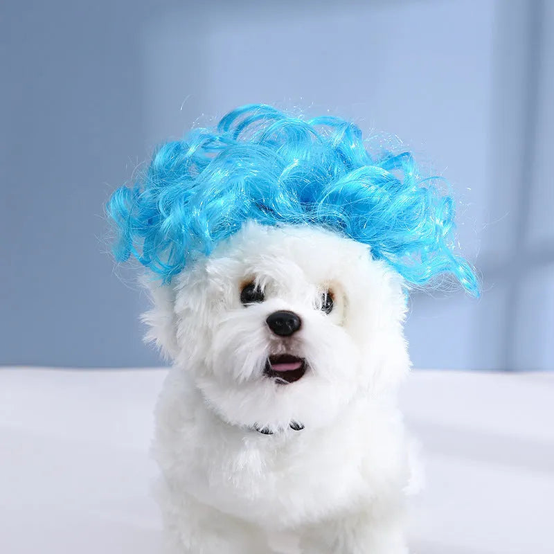 Adjustable pet wig sheath headdress for dogs and cats in multiple colours and styles