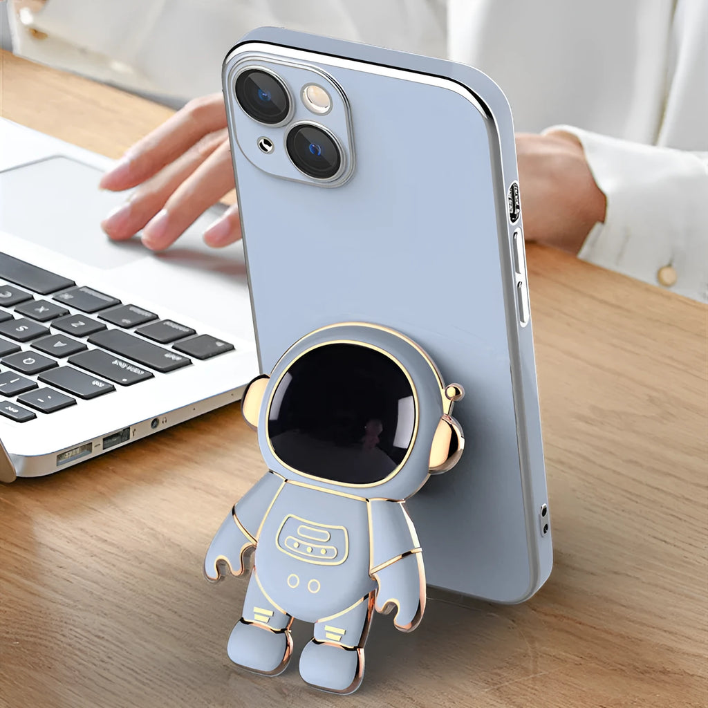 3D astronaut TPU phone case with electroplating bracket for iPhone 13 in grey
