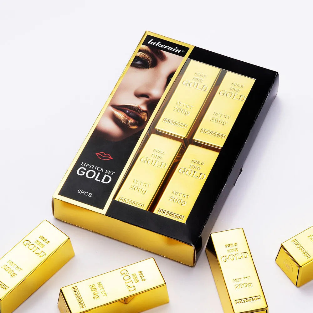 Gold brick tube design lipstick kit with 6 colour lipsticks in a set