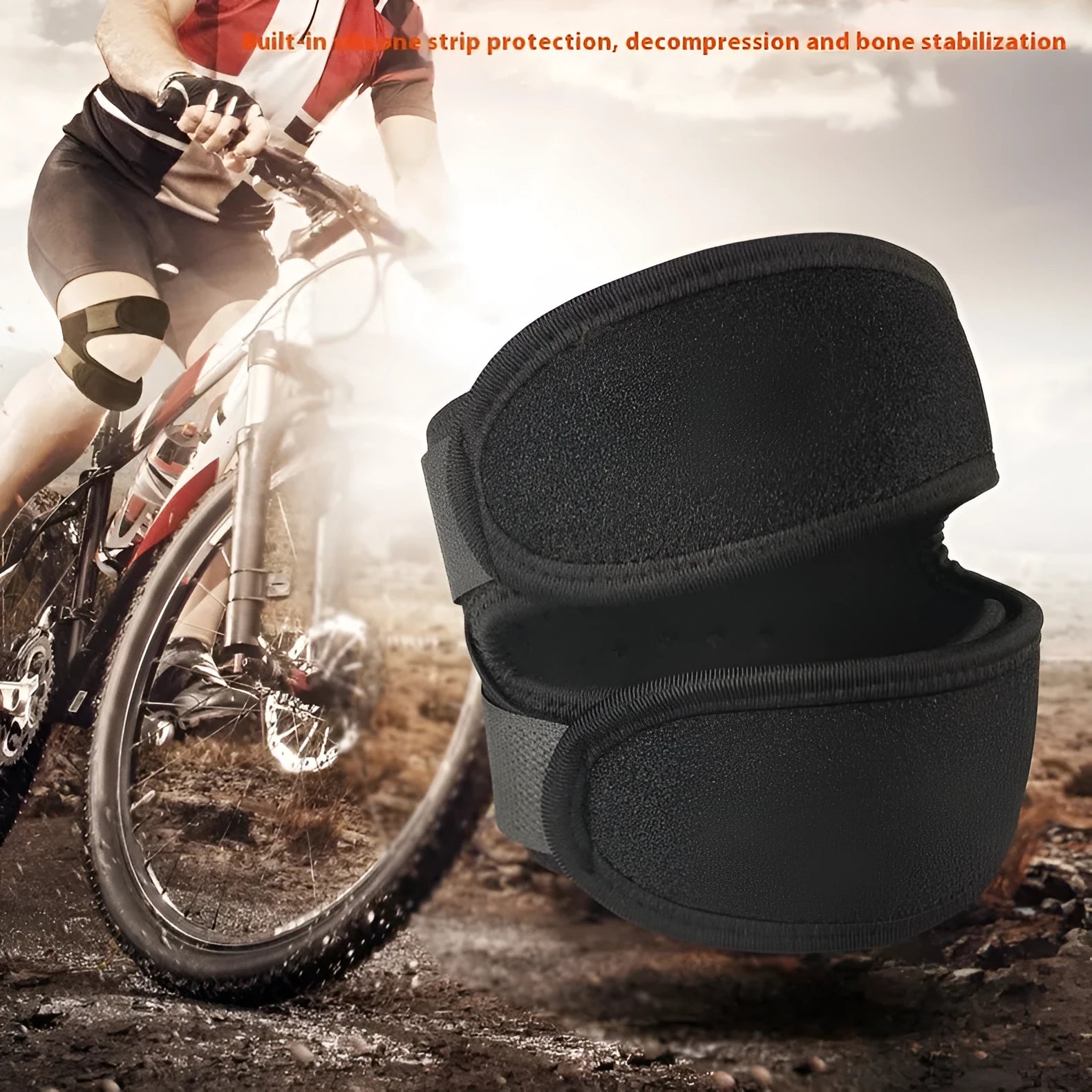 Pair of elastic shock absorption sports leggings or knee pads in a neutral colour.
