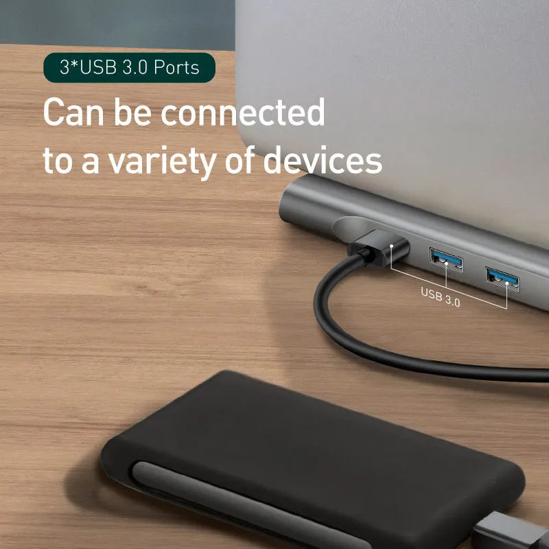 Aluminium alloy USB-C docking station with cooling bracket, ten ports including HDMI and VGA.