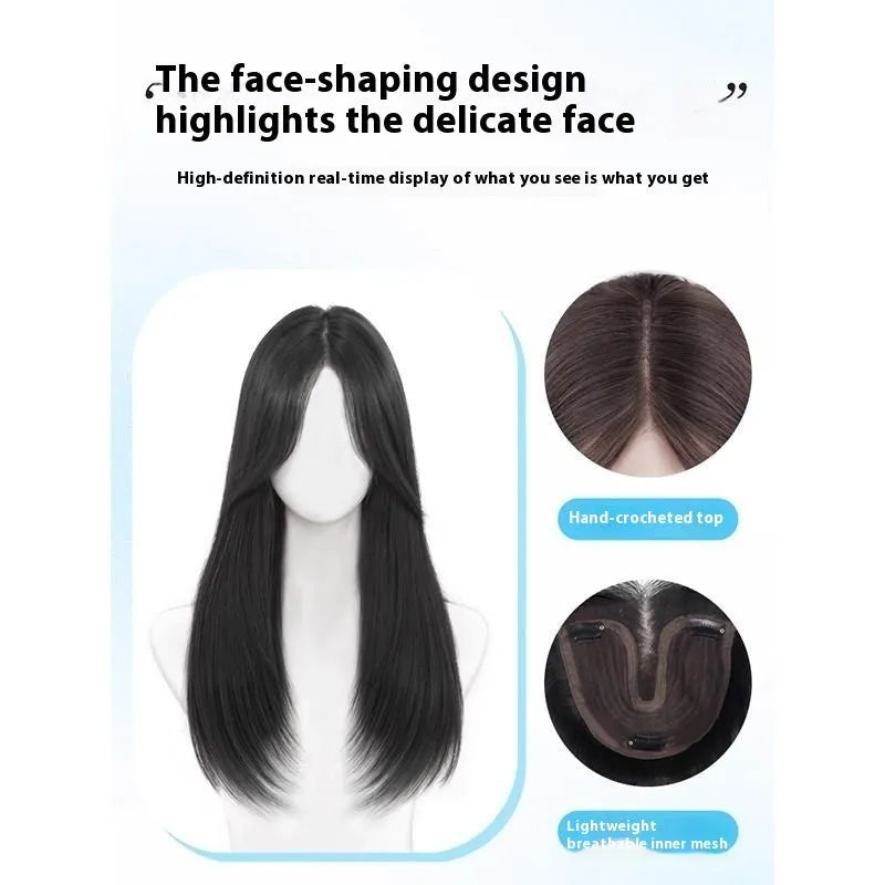 Brown black full-head wig with Chinese character bangs style made from high temperature fibre