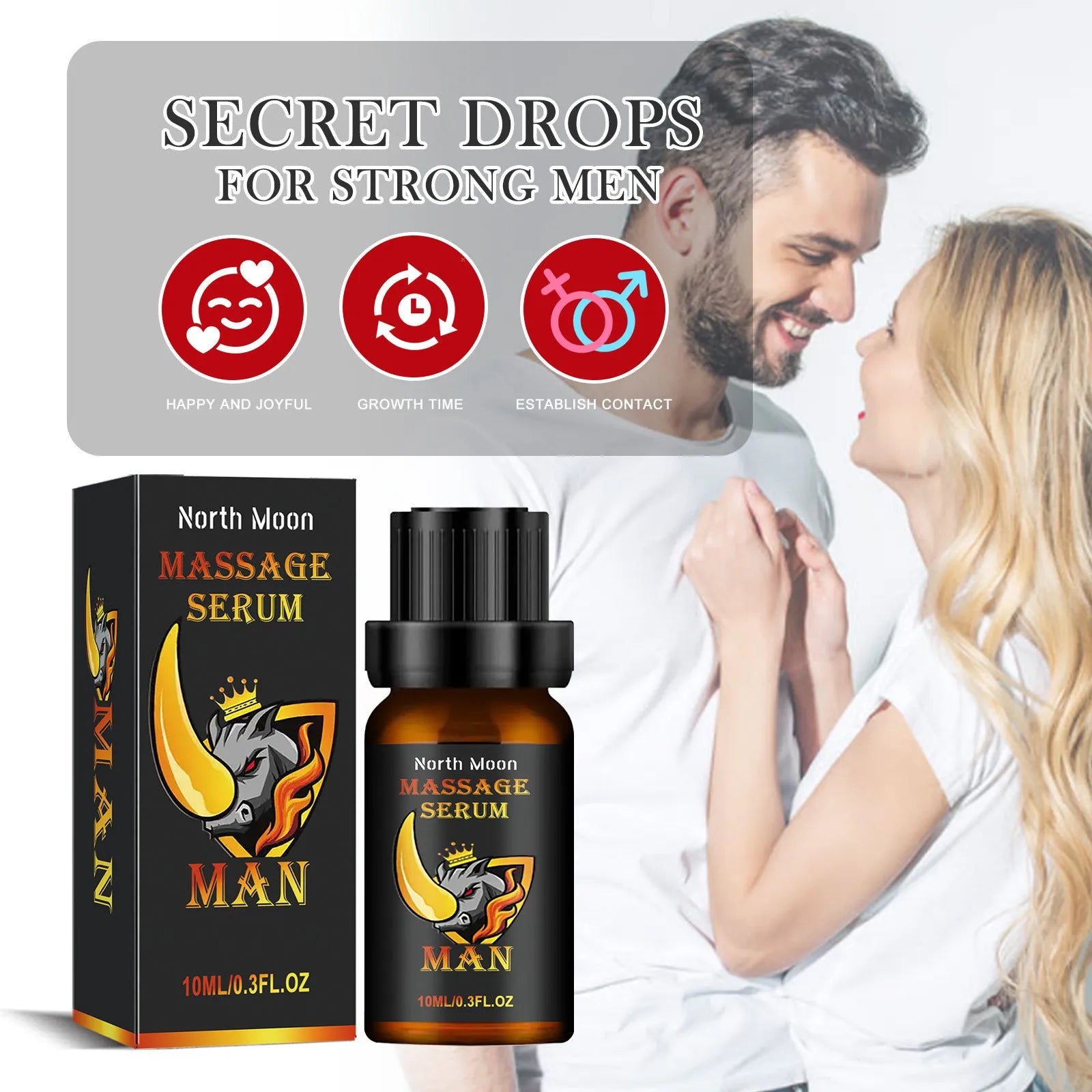 10ml bottle of men's body care essential oil for external massage with ginger and vitamin E.