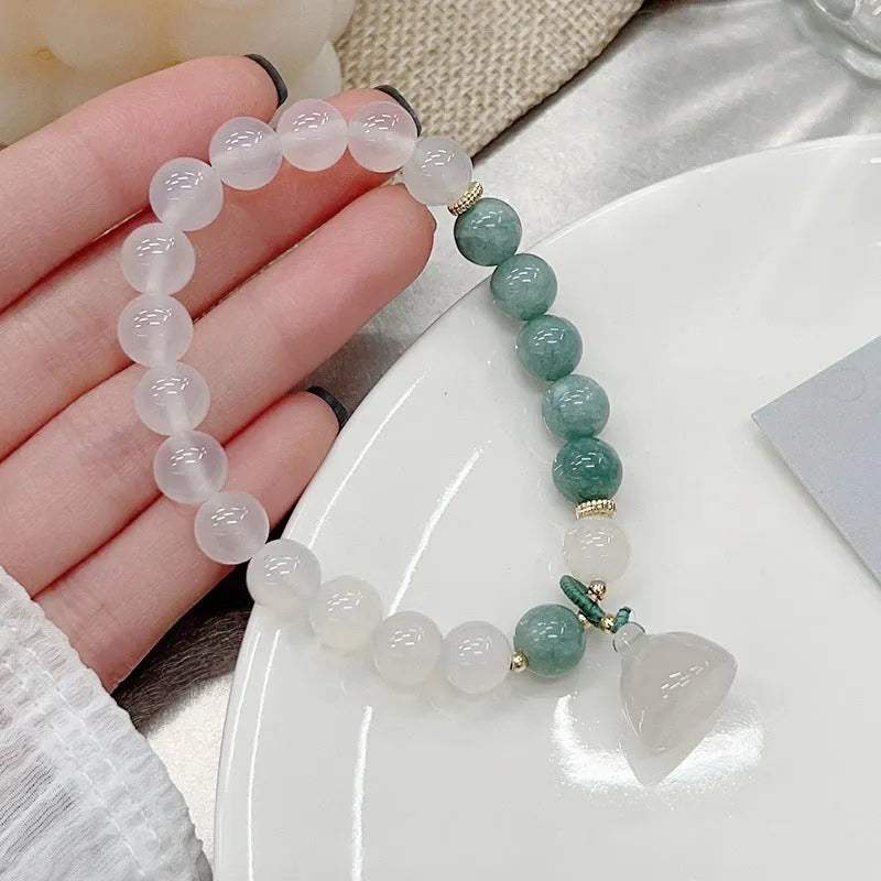 Women's retro Chinese style agate lotus seedpod bracelet in Burma jade colour