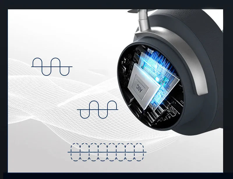 Grey sports wireless Bluetooth headset with head-mounted design and bilateral earphones