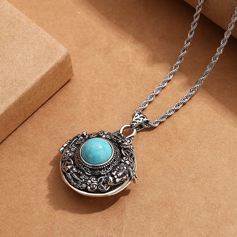 Turquoise retro copper pendant necklace with animal zodiac design, adjustable 51-60 cm chain