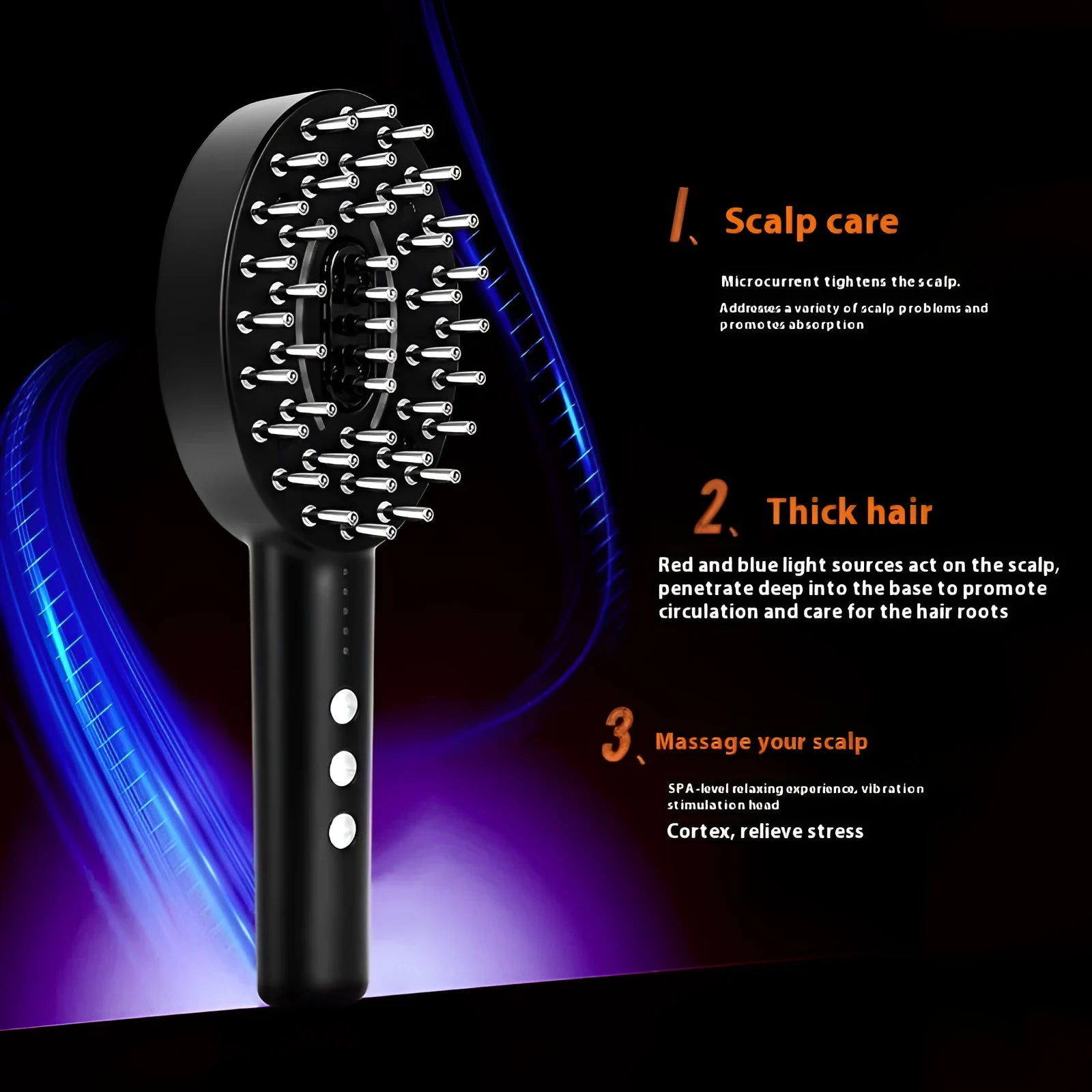 KD3802 black handheld scalp massager with charging cable and instruction manual