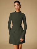 Solid colour slim fit long sleeve bodycon dress in nylon and polyester