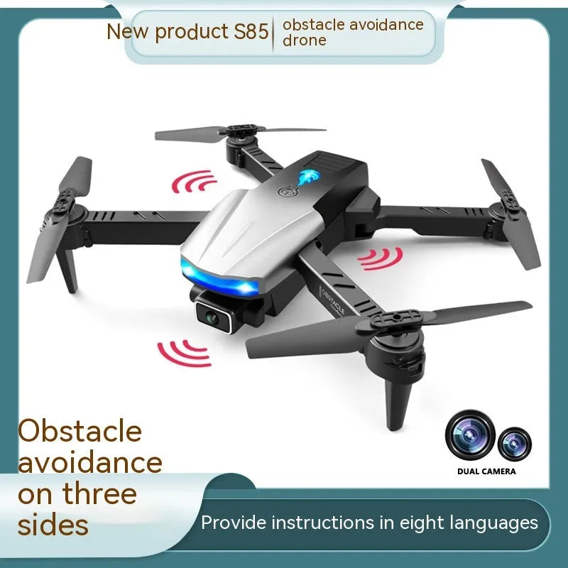 Four-axis plastic drone with 4K dual camera and three-side obstacle avoidance, 30-50cm size