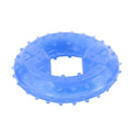 Freezable blue dog chew toy with textured surface and a cavity for treats.