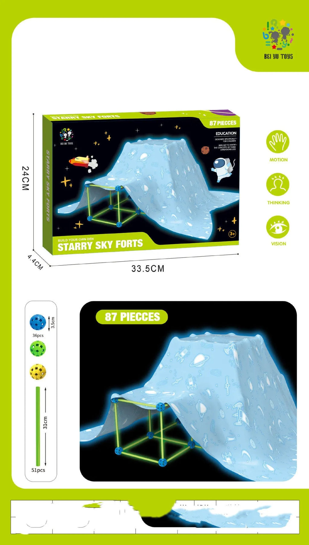 Children's plastic fort building kit with rods, balls, and storage bag for creating tents castles tunnels