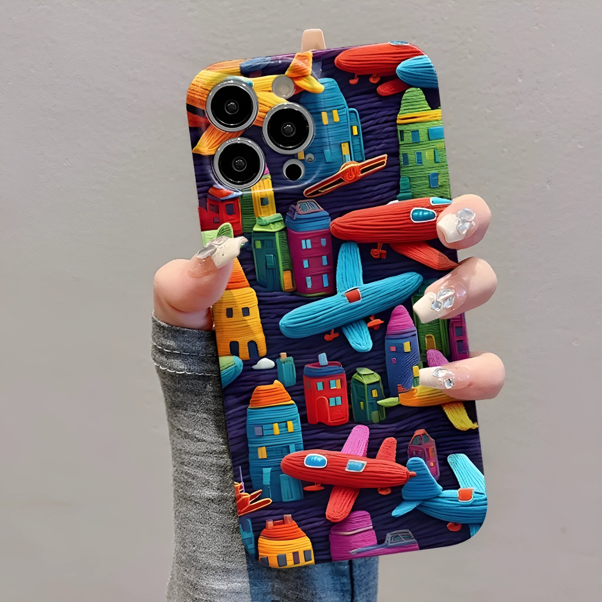 Oil painting minimalist airplane print TPU phone case for iPhone with fall protection