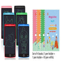 LCD writing board with stylus, 8.5 inch monochrome screen in black, includes pen holder and calligraphy sheets