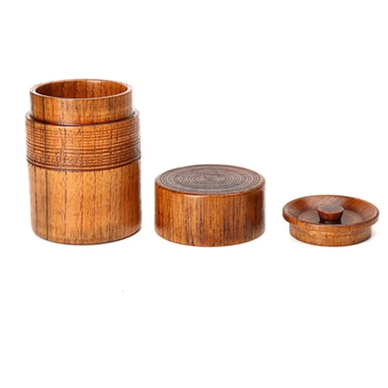 Chinese solid wood sealed tea container with hand-painted jujube wood finish