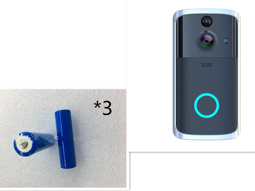 WiFi video doorbell camera in black, compact size, with night vision feature and two-way intercom