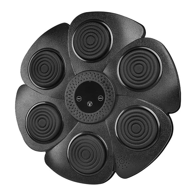 Black plastic smart boxing wall target with LED lights and four half-finger Velcro boxing gloves.
