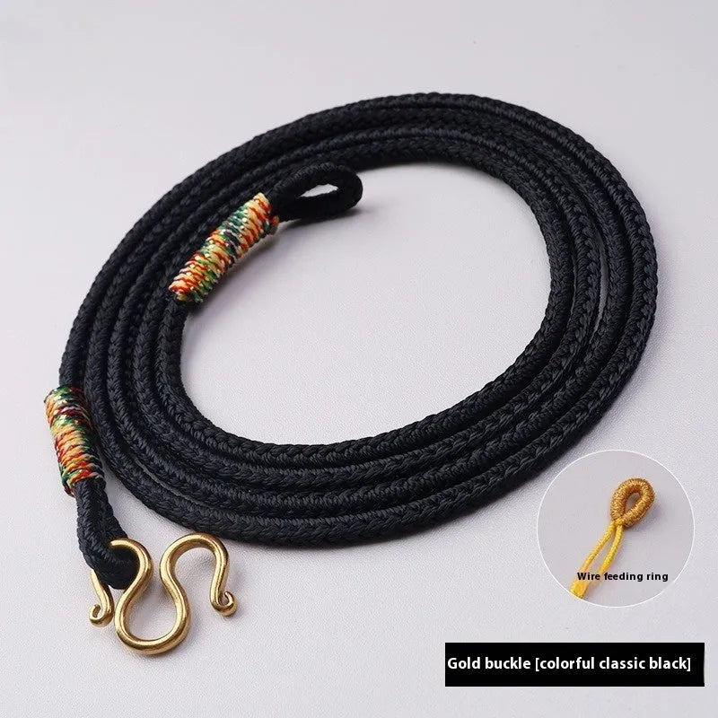 Tibetan Thangka peace buckle necklace with gemstone inlay in gold or silver colour, showing original design pattern