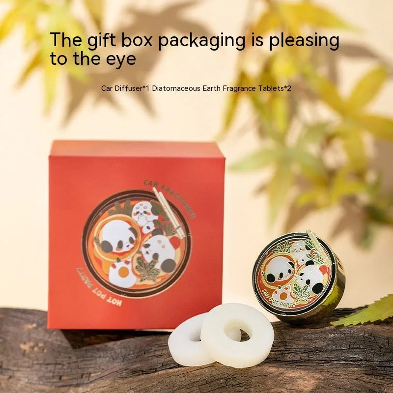 Panda hot pot shaped car air freshener diffuser decoration with removable scent tablets.