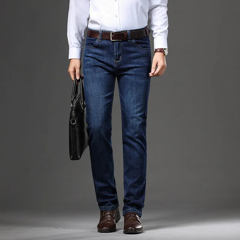 Men's stretch denim loose fit jeans in black or blue colour for autumn winter wear