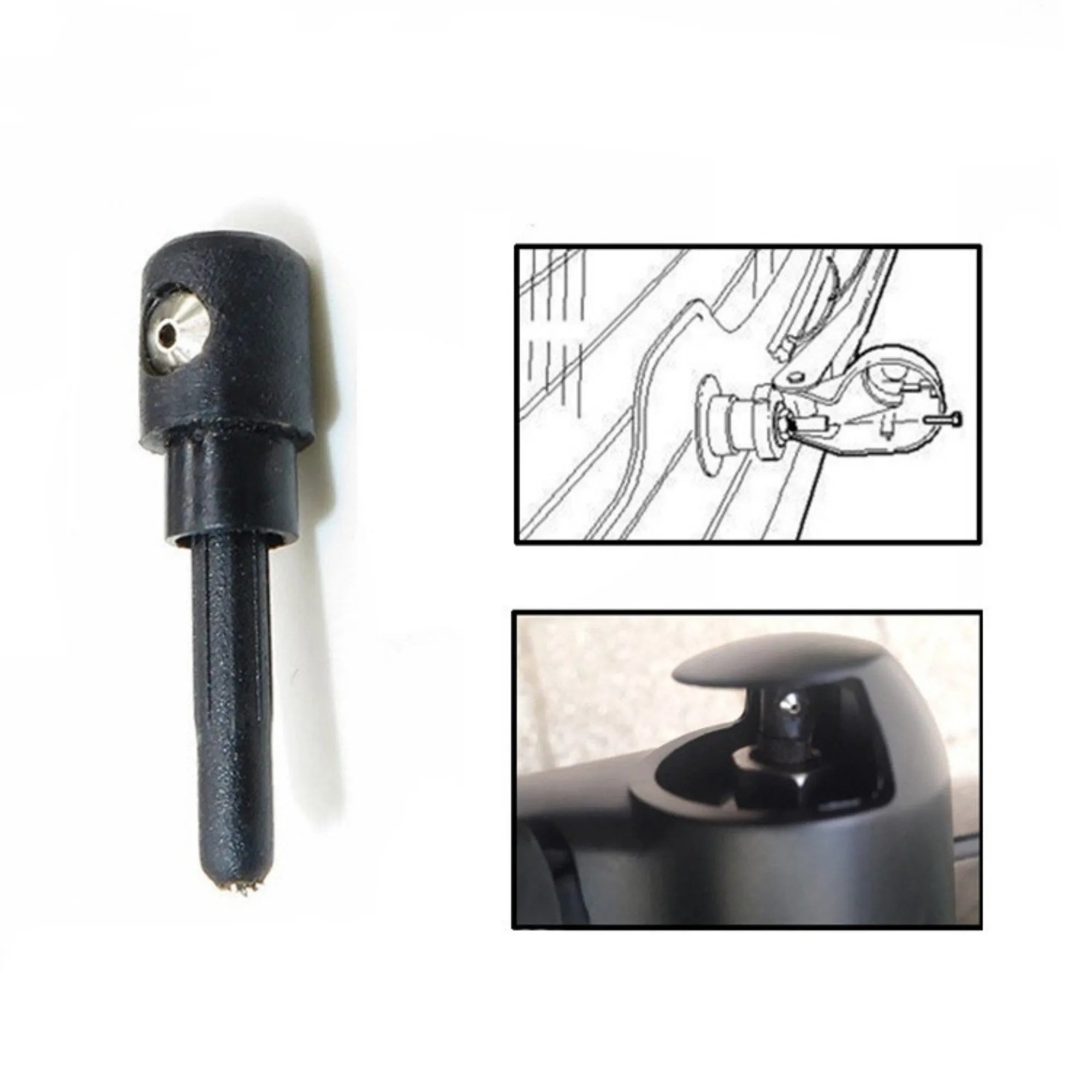 Black plastic rear wiper cover nozzle for Volkswagen Tiguan and Golf cars.