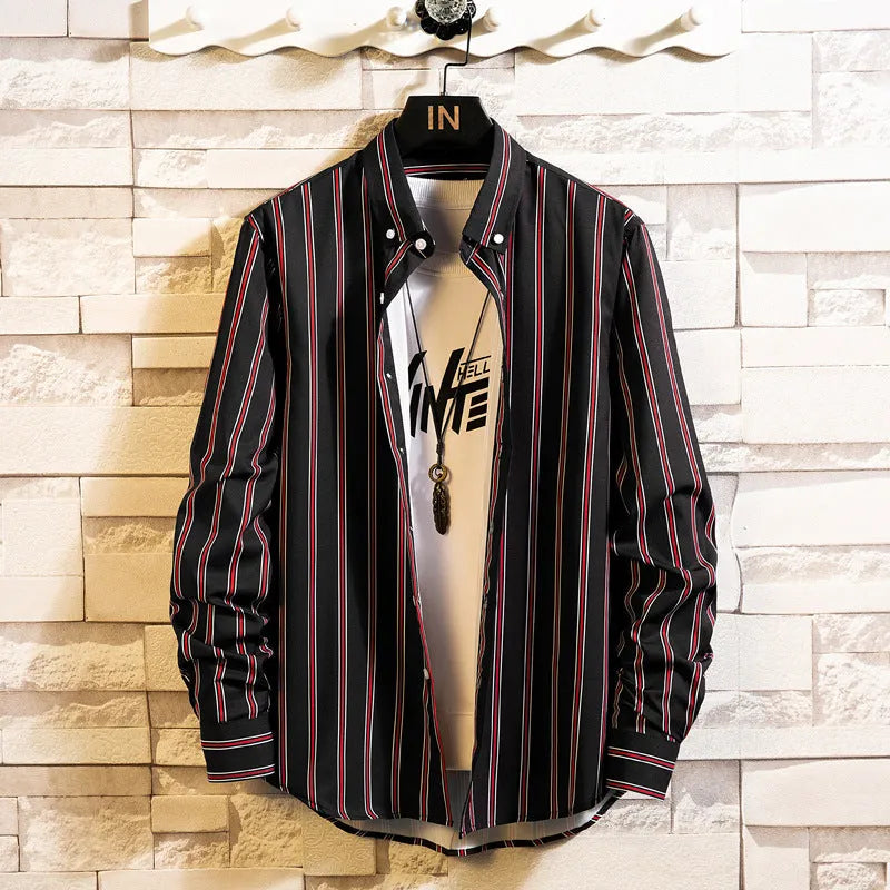 Men's casual striped cardigan in slim fit, long sleeves, pointed collar, available in white and black colourways