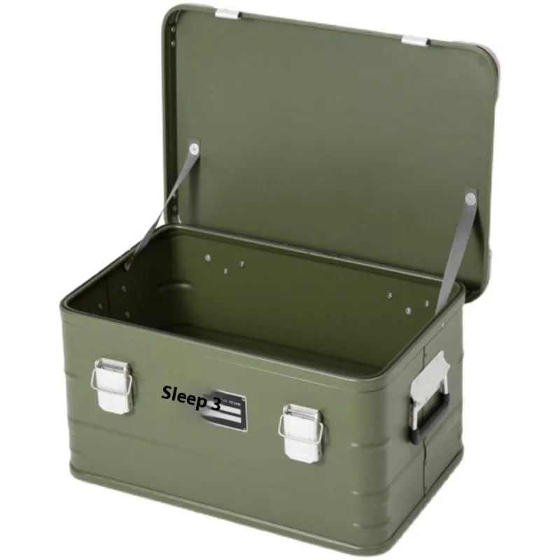Aluminium alloy camping storage box with vehicle mounting in green colour