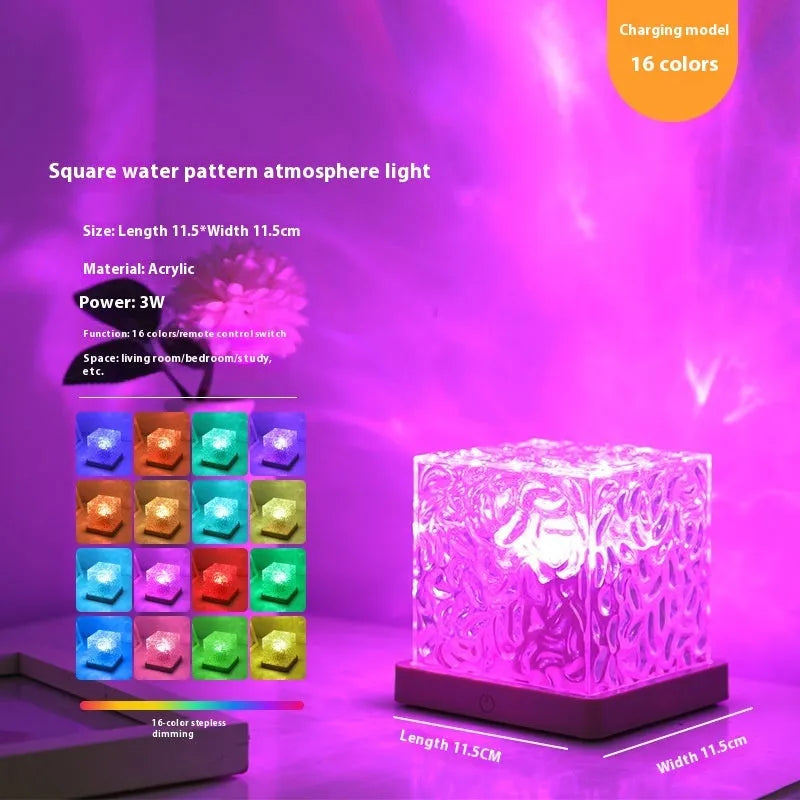 USB LED water ripple night light with rotating crystal projection and remote control
