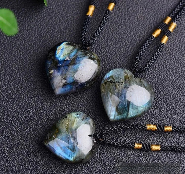 Blue labradorite and moonstone heart of the ocean pendant necklace on a chain
