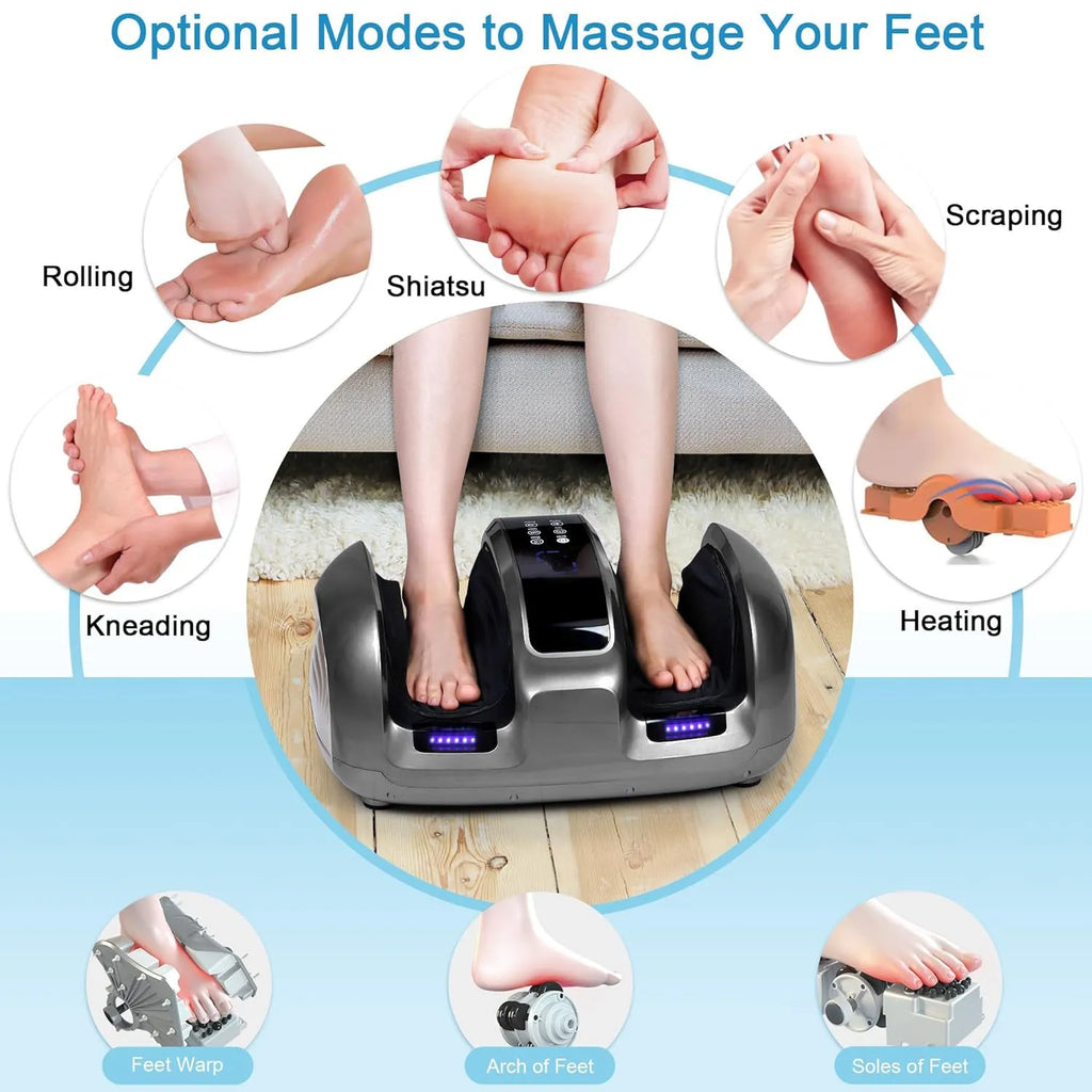 3D foot and calf massager with heat, four auto programs, adjustable intensity, and remote control, black finish
