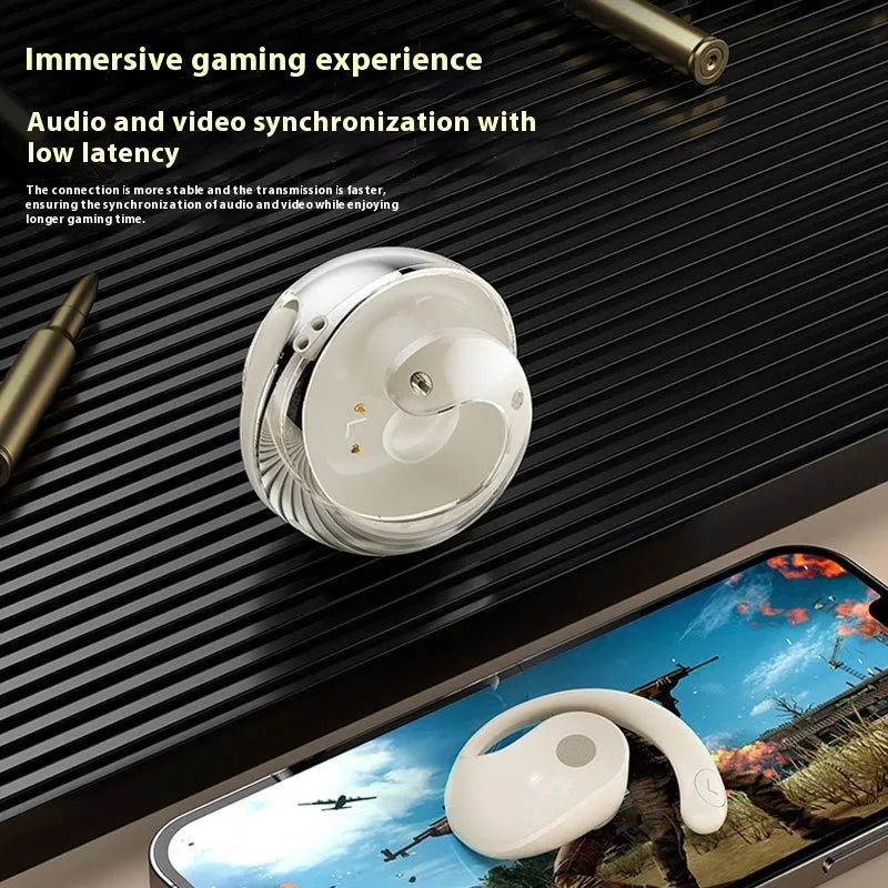 AI translation bone conduction Bluetooth headset in black with ear hook design, PC ABS body