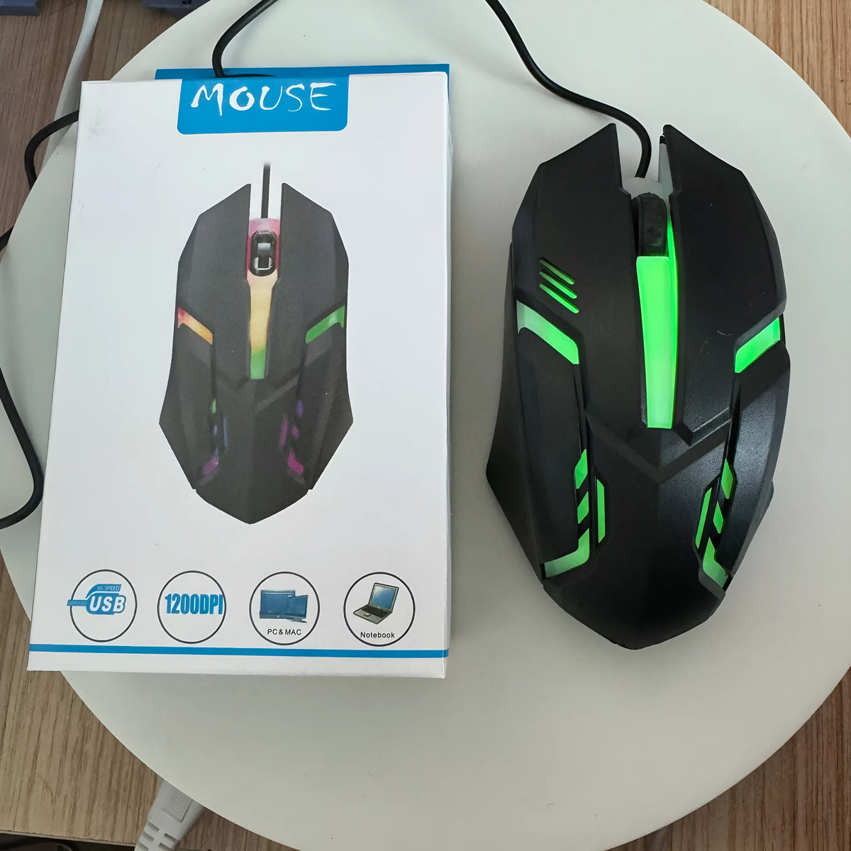Wired luminous e-sports office computer mouse with 1.35m USB cable in black
