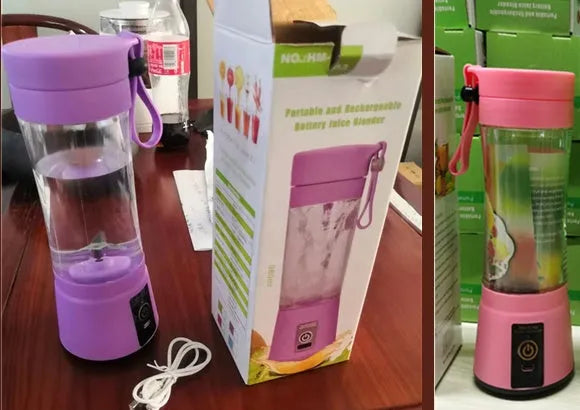 Portable USB rechargeable blender with six blades and 380ml pink cup