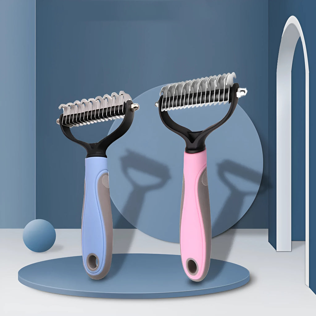 Effective Removing Knots Pet Knot Comb in pink and blue, large and small sizes with plastic handle and stainless steel teeth