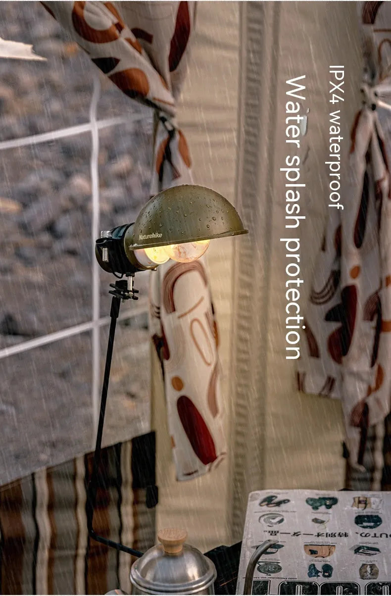 Rechargeable metal hanging camping lamp in Olive Green or Wood Grain Color, approximately 0.6kg, specification NH22ZM002