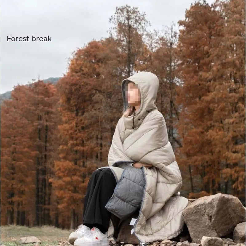 Army Green adult wearable cloak sleeping bag converts to 200x140cm blanket for outdoor camping use