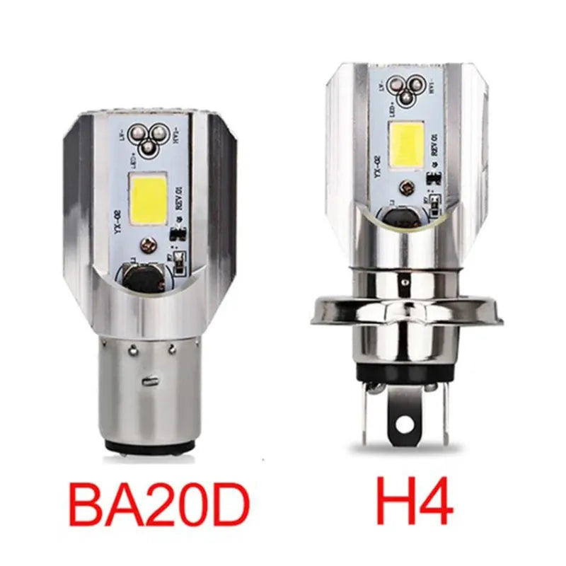 Motorcycle LED headlight unit with aluminium housing and M4/H6 base fittings