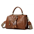 Women's soft PU leather crossbody bag in horizontal square shape with sandwich pocket design