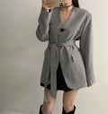 Women's houndstooth slim tied suit with long sleeves, average size, two-piece coat and trousers set