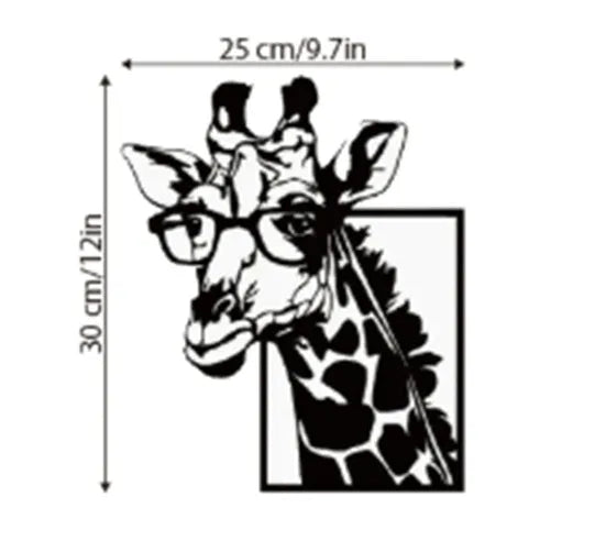 Black iron giraffe silhouette wall hanging with glasses in American country style on a wall