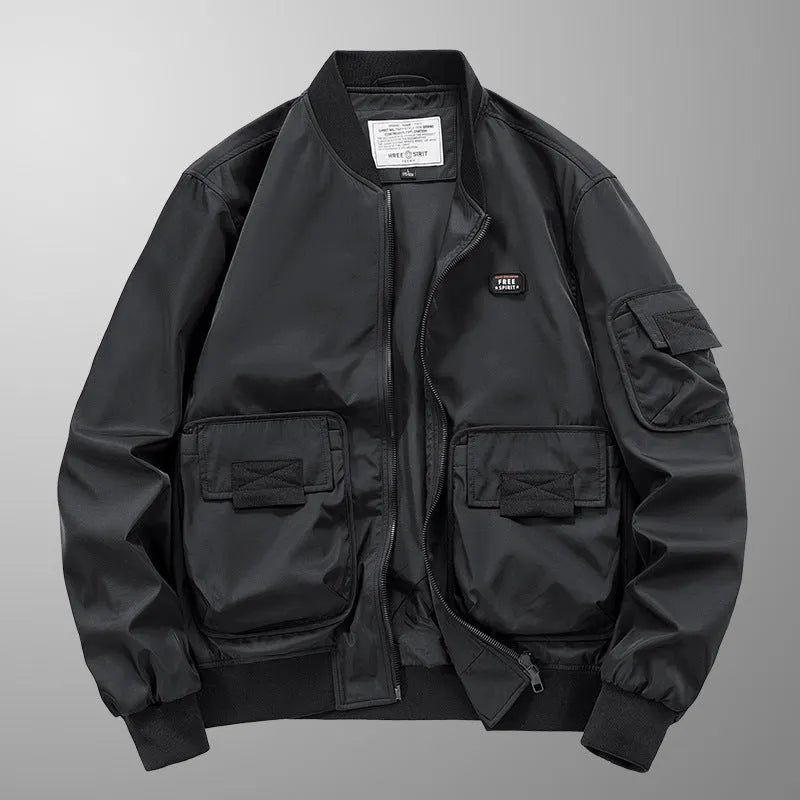 Men's nylon pilot jacket with multiple pockets in Army Green, windproof retro coat