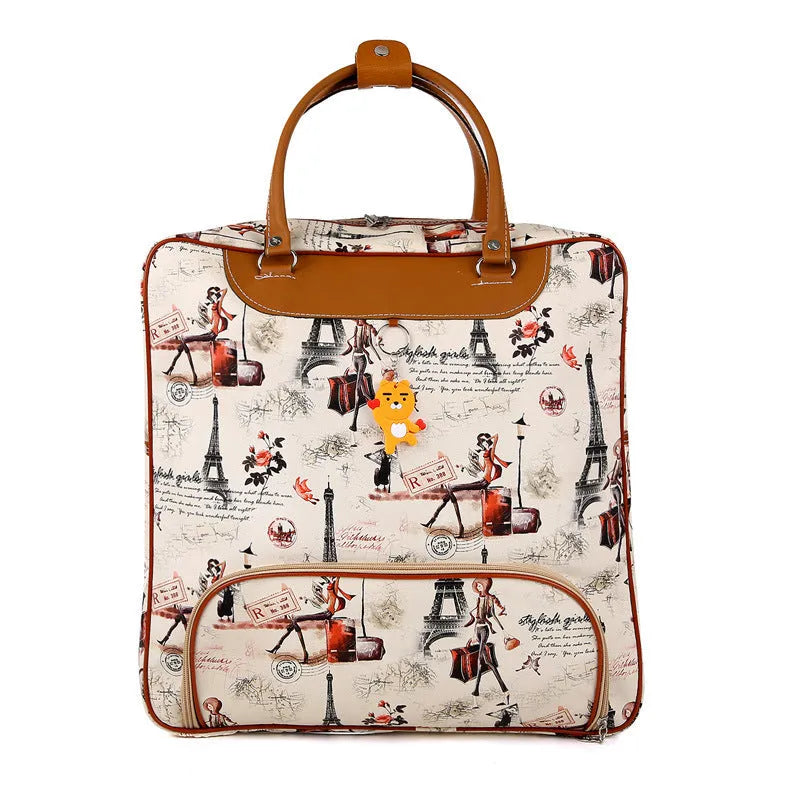 College style travel handbag in cartoon cute design with three-dimensional pockets and soft handles