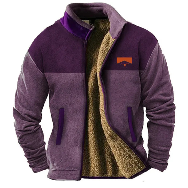 Men's green polyester padded coat on a hanger, regular fit.