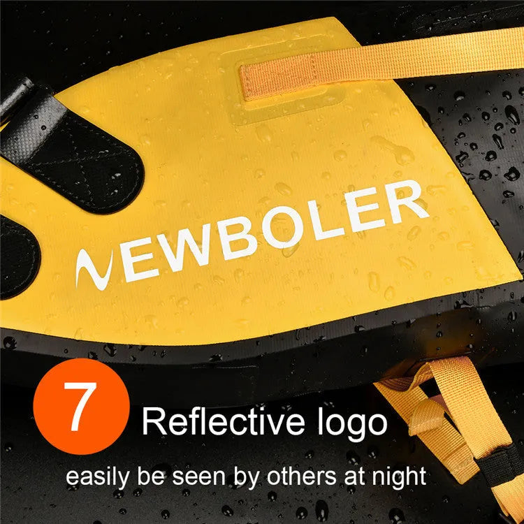 Yellow waterproof PVC bicycle tail bag mounted behind bike saddle, showing 13-litre capacity and quick-release bracket.
