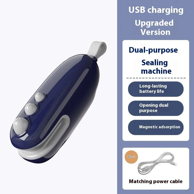 Household mini sealing machine automatic electric thermal capper in ivory white, ABS plastic, USB rechargeable