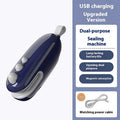 Household mini sealing machine automatic electric thermal capper in ivory white, ABS plastic, USB rechargeable