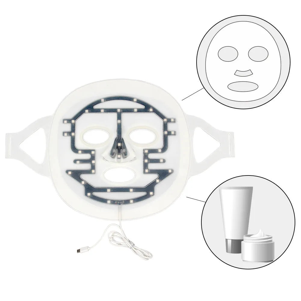 White LED silicone photon beauty mask with red blue light therapy for acne home use